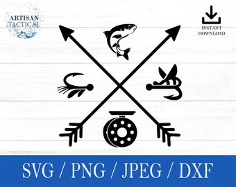 Pesca con mosca SVG, Pescador con mosca SVG, Pescado SVG, PNG, DXF, JPEG, Descarga digital, Archivo de corte, Cricut, Silueta, Glowforge, Regalo para él, Manualidades