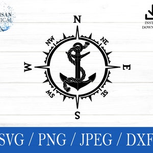 Anchor svg, Compass SVG, Nautical svg, png, dxf, jpeg, digital download, Cut File, Cricut, Silhouette, Glowforge, Gift For Him, Craft