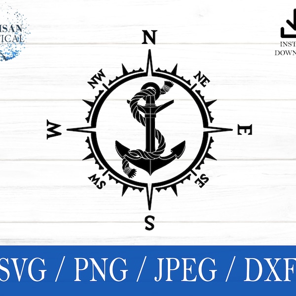 Anchor svg, Compass SVG, Nautical svg, png, dxf, jpeg, digital download, Cut File, Cricut, Silhouette, Glowforge, Gift For Him, Craft
