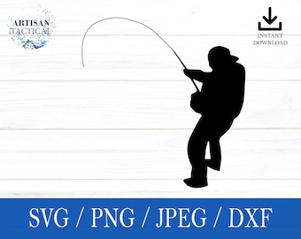 May include: Silhouette of a person fishing with a rod and line. The person is facing right and is wearing a hooded jacket. The background is a white wood grain.