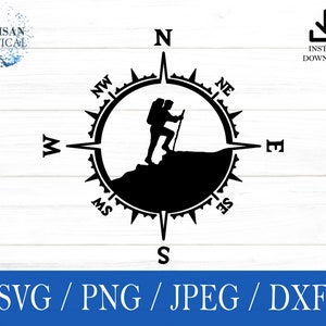 Hiking svg, Compass SVG, Travel svg, png, dxf, jpeg, digital download, Cut File, Cricut, Silhouette, Glowforge, Gift For Him, Craft