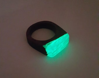 Light of Night Wood Resin Ring Fluorescent Glowing, Epoxy Ring, Handmade Jewelry