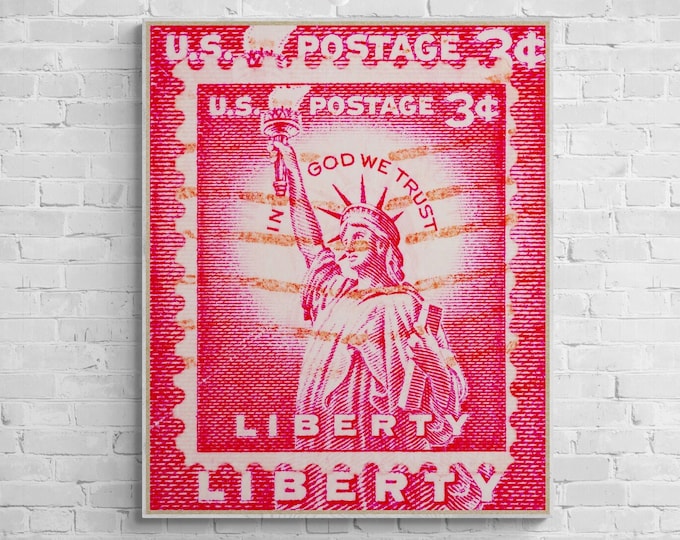 Featured listing image: Stamp Collection Art- Statue of Liberty Red 1956