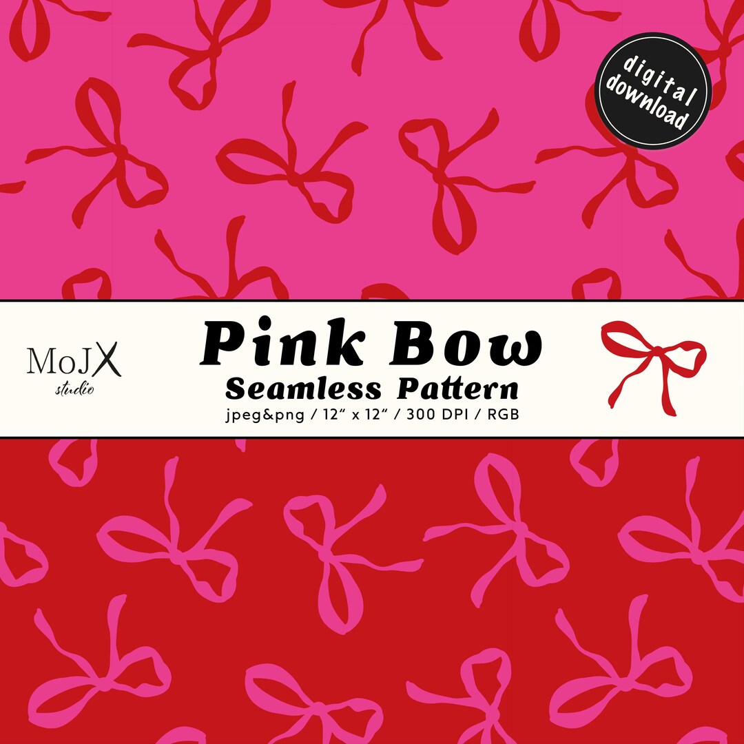 Hand Drawn Pink Bows Seamless Pattern | Doodle Bow Digital Paper | Cute ...