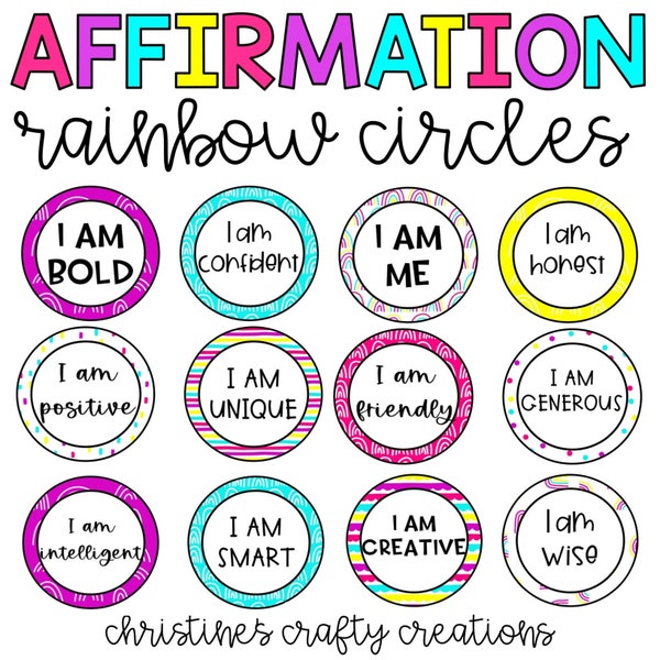 Bright Rainbow Boho Affirmation Circles l Affirmation Mirror