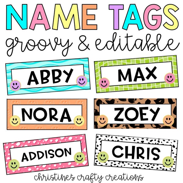 Groovy Leopard and Dalmatian Name Tags l Editable