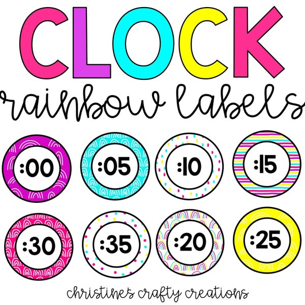 Bright Rainbow Boho Clock Labels