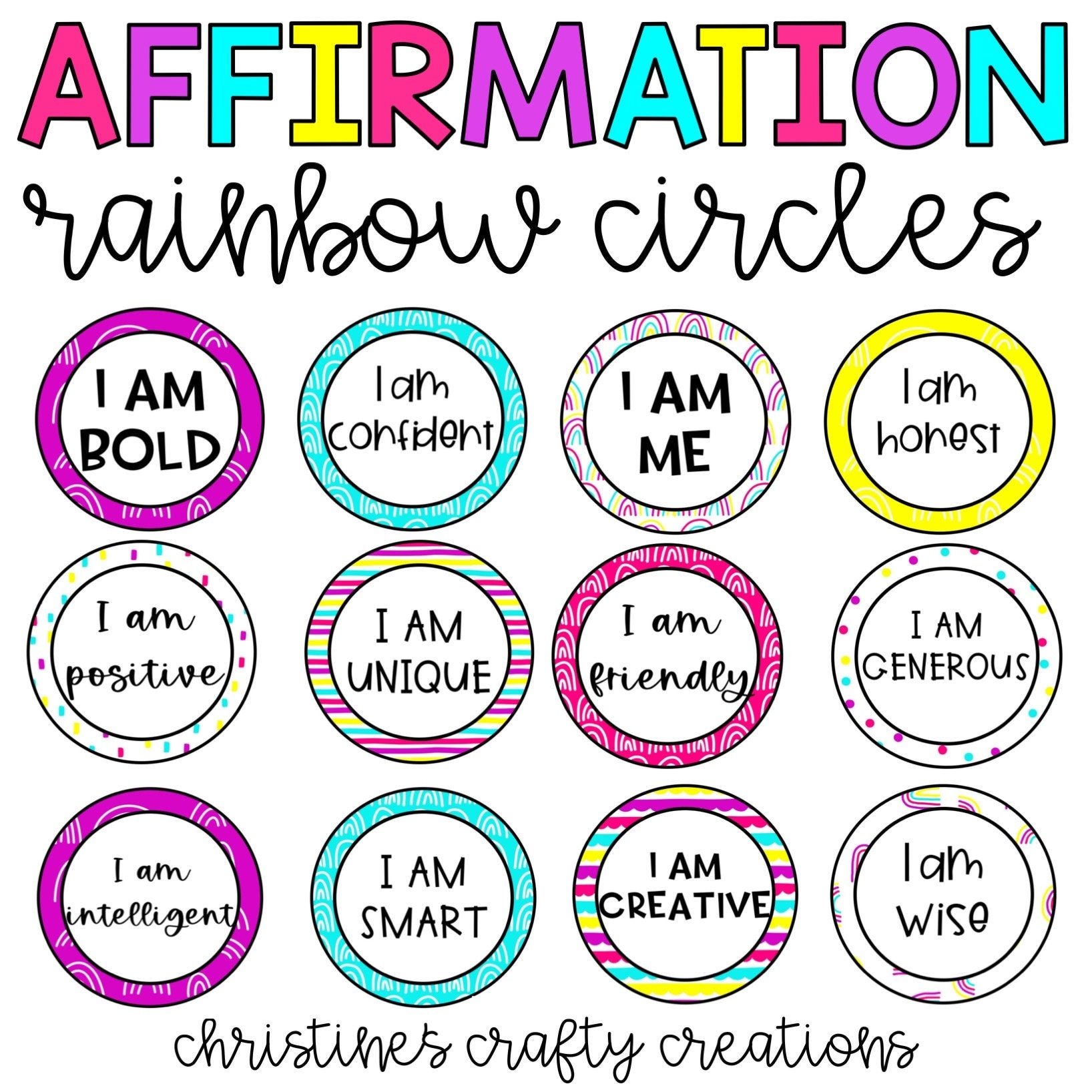 Bright Rainbow Boho Affirmation Circles L Affirmation Mirror - Etsy