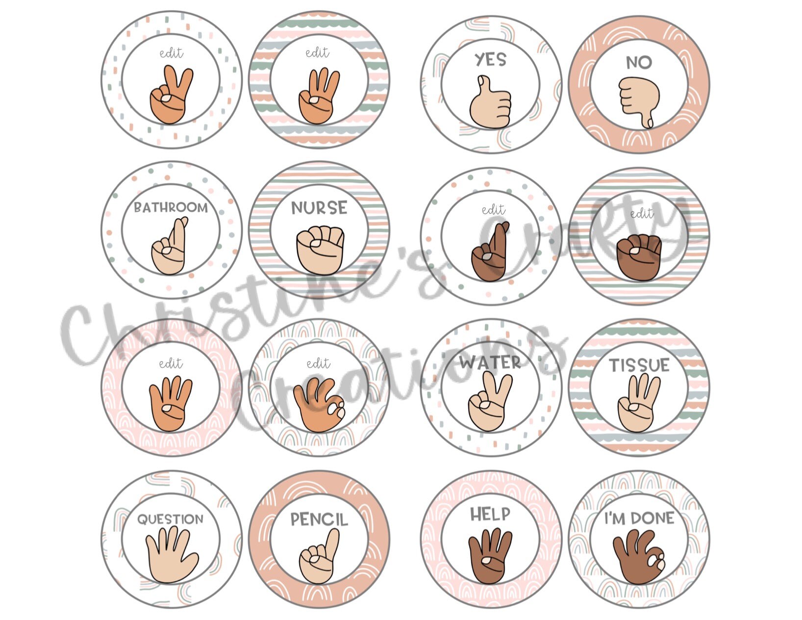 BOHO Hand Signal Posters L Multicultural and Editable - Etsy
