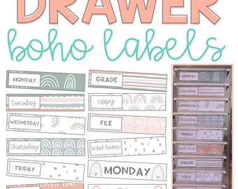 BOHO 10 Drawer Labels l Editable