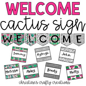 Cactus Welcome Sign l Editable Cactus Door Labels l Cactus Bulletin Board