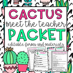 Meet The Teacher Night l Editable Forms and Materials l Cactus Theme