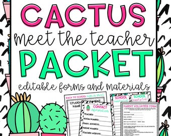 Meet The Teacher Night l Editable Forms and Materials l Cactus Theme