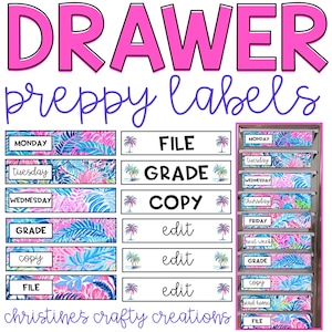 Preppy and Tropical 10 Drawer Labels l Editable