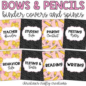 Coquette Bows and Pencils Binder Covers and Spines l Editable