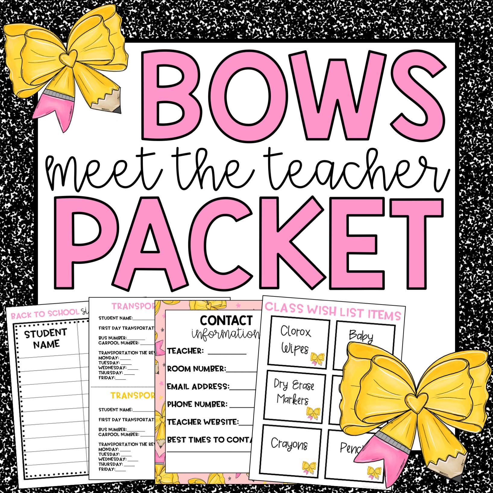 Coquette Bows and Pencils Meet The Teacher Packet l Editable Materials