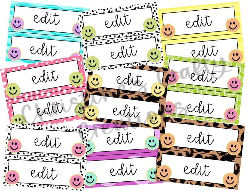Groovy Leopard and Dalmatian Name Tags L Editable - Etsy