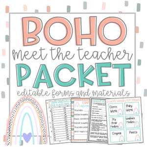 BOHO Meet The Teacher Night l Editable Forms and Materials