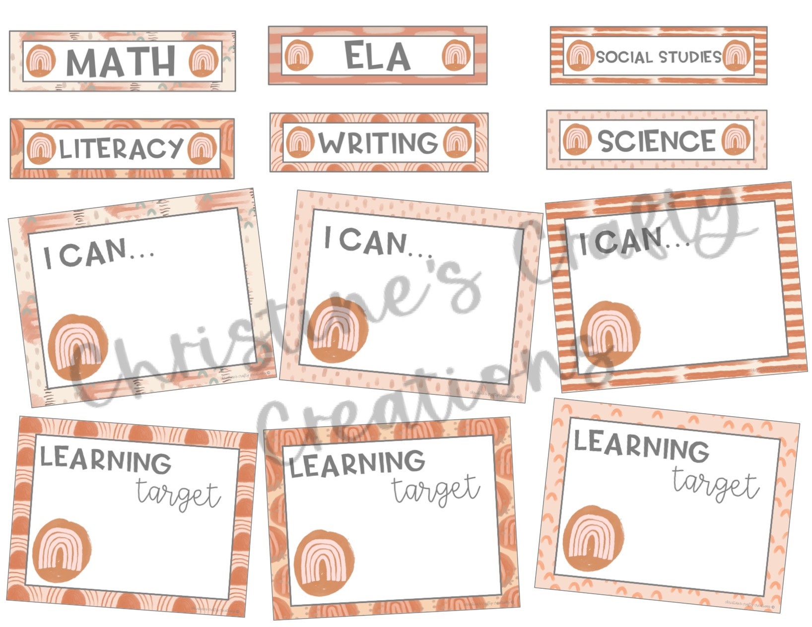 Rustic Boho Learning Targets Posters L Editable - Etsy