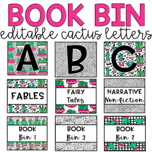 Cactus Book Bin Labels l Editable