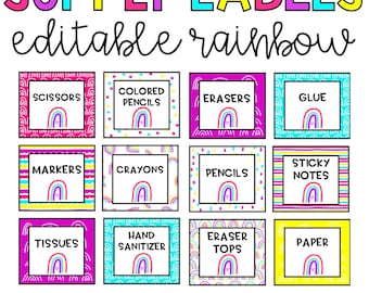 Bright Rainbow Boho Supply Labels l Editable