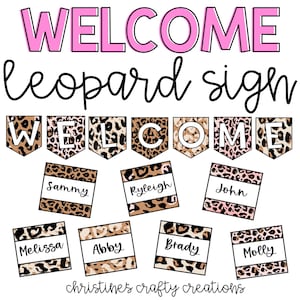 Leopard Welcome Sign l Editable Leopard Door Labels l Leopard Bulletin Board