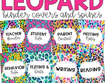 Rainbow Leopard Binder Covers and Spines l Editable