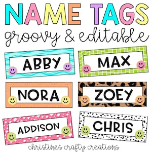 Groovy Leopard and Dalmatian Name Tags l Editable