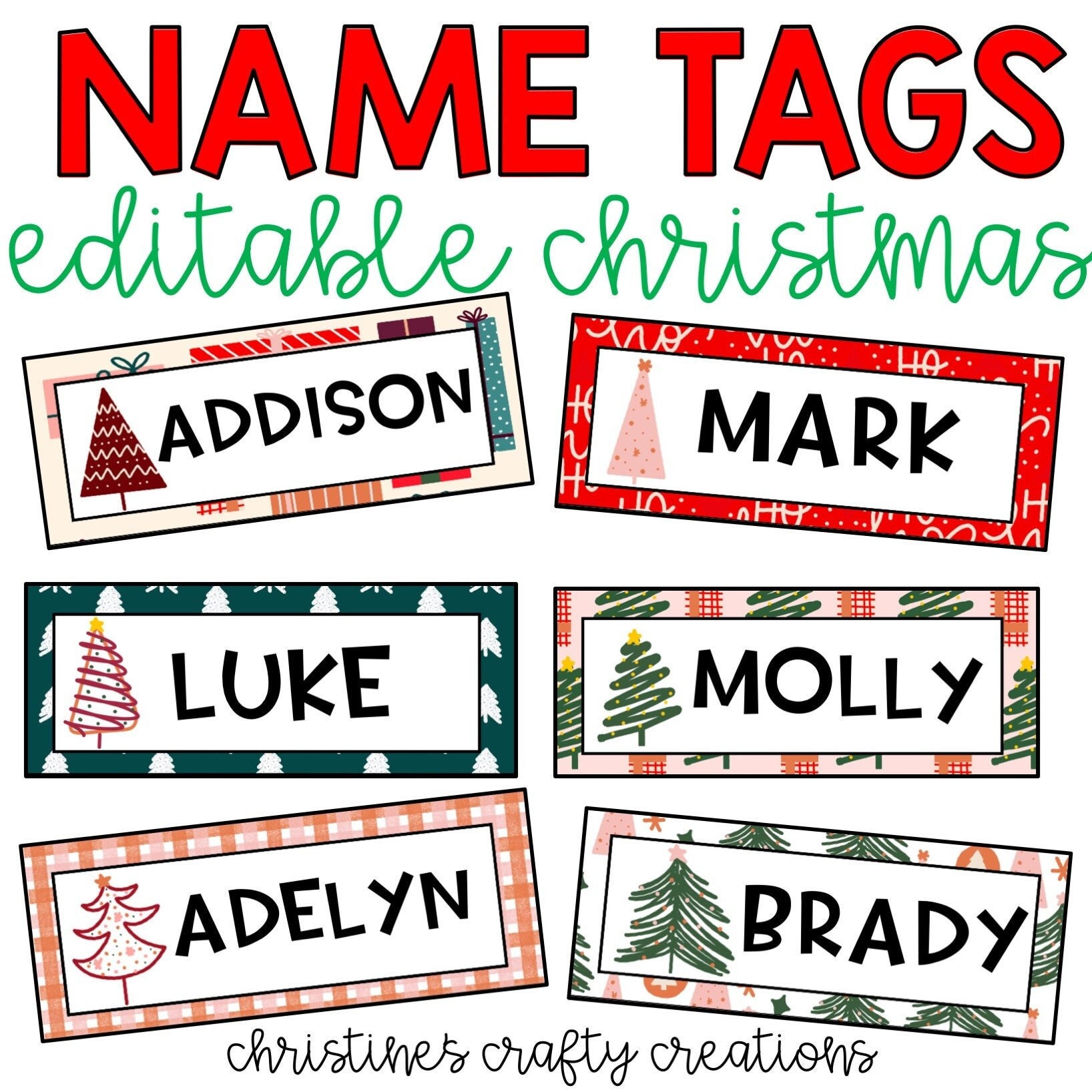 Christmas Name Tags L Editable 
