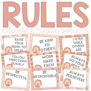 Rustic Boho Classroom Rules Posters l Editable