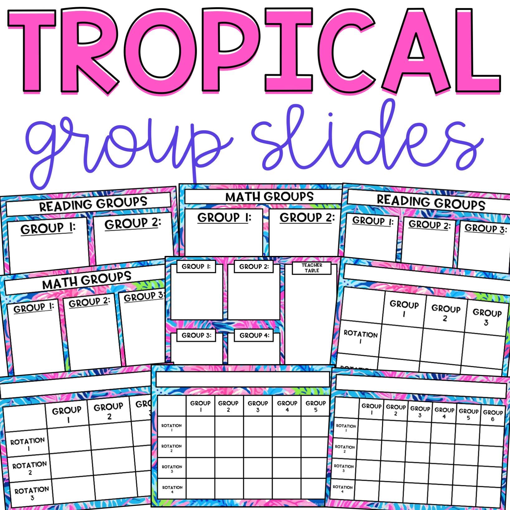 Prepy Math Printable Preppy and Tropical Group Slides L Reading and Math Rotations L ...