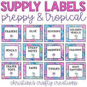 Preppy and Tropical Supply Labels l Editable