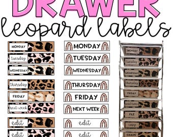 Leopard 10 Drawer Labels l Editable