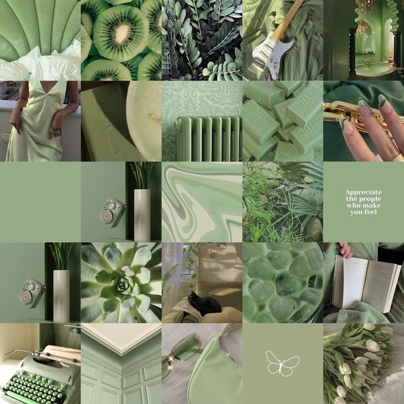 50 Sage Green Wall Collage Kit Soft Green Botanical Etsy