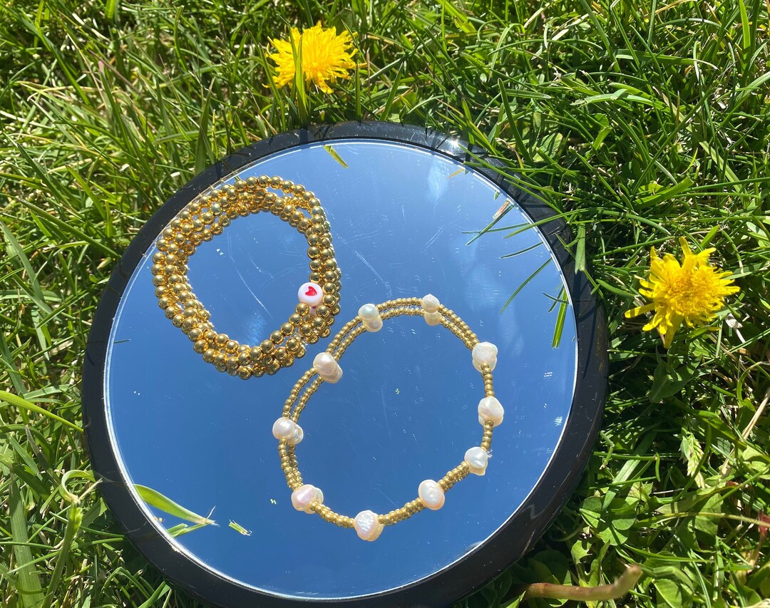 Gold Beaded Bracelets, Pearl Beaded Bracelets, Gold Charm Beaded