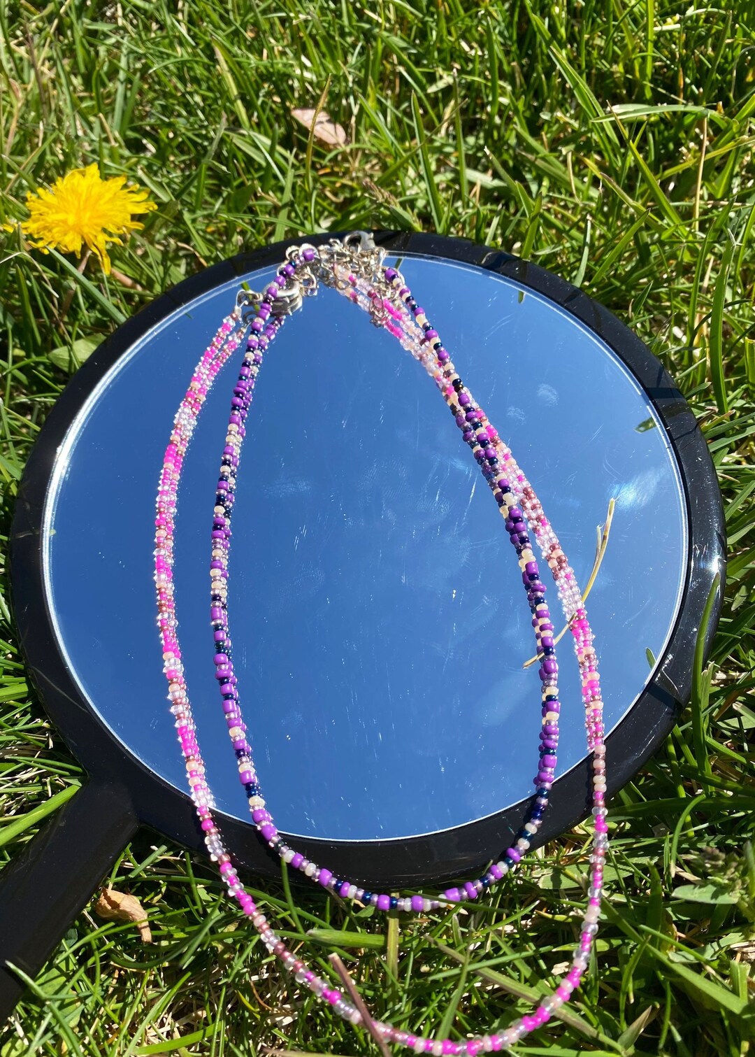 Pink Purple Beaded Necklaces, Seed Bead Necklaces, Summer Choker