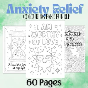 Paquete de páginas para colorear para aliviar la ansiedad / Afirmaciones positivas / Arte relajante para adultos y adolescentes / Regalo para la salud mental / Hojas para colorear imprimibles