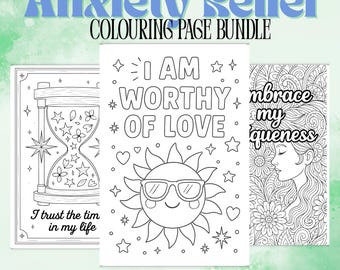 Anxiety Relief Coloring Pages Bundle | Positive Affirmation | Adult & Teen Relaxation Art | Mental Health Gift | Printable Coloring Sheets
