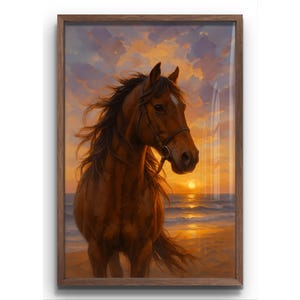 Wildes Pferd Sonnenuntergang Strand Wand Kunst Western Hengst Printable Download Cowgirl Dekor, rustikale Western Kunst, Pferdeliebhaber Geschenk, Digitaldruck