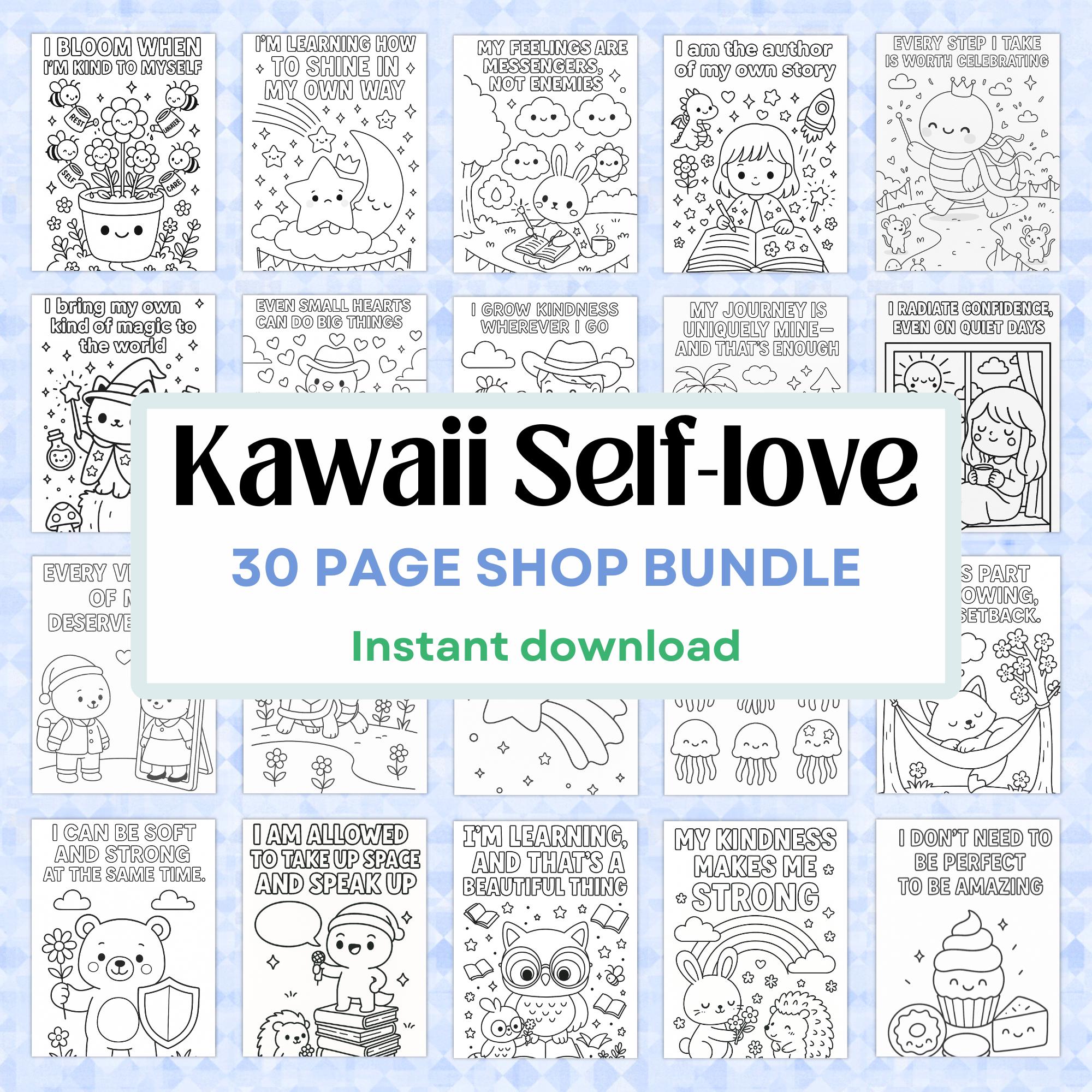 Kawaii Mental Health Coloring Pages, Affirmation Printable, Mindfulness for Kids Teens Adults, Cute Self Care Coloring Sheets