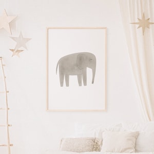 ELEPHANT - Animal - Afrique / Asie - Gris / Beige / Nature - Illustration pour chambre d'enfant - Affiche et Carte postale - Téléchargement numérique