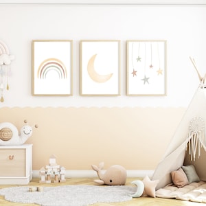 ARCO IRIS, LUNA, ESTRELLAS / Buenas noches / Carteles infantiles / Conjunto de 3 / Colorido / Descarga digital