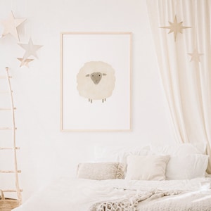 MOUTON - Animal / Ferme - Blanc / Beige / Nature - Illustration pour chambre d'enfant - Affiche et Carte postale - Téléchargement numérique