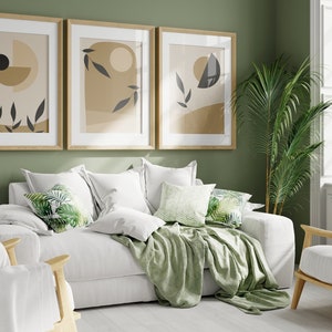 FORMAS ABSTRACTAS / NATURALEZA / desierto, sol, plantas, boho, líneas, círculos / carteles, postales / juego de 3 / beige, negro / Descarga digital