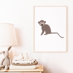 MACACO - Animal / Selva - Marrom / Creme / Natural - Ilustração para Quarto Infantil - Pôster e Cartão Postal - Download Digital