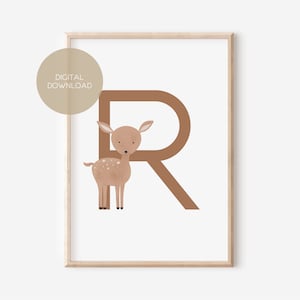 R - REH / Alemão / ABC, Alfabeto, Letra, Animal, Nome / Pôster de berçário / Download digital