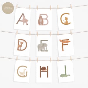 ABC SET / Inglês / A-Z / Alfabeto, Letras, Animal, Nome / Pôster de berçário, Cartão postal / Download digital