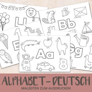 PÁGINAS PARA COLOREAR ALFABETO / Alemán / Páginas para colorear ABC para niños / Hojas para colorear A-Z para estudiantes / Actividad para niños en edad preescolar / Descarga digital
