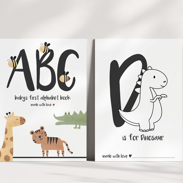 ABC KLEURBOEK/ENGELS/dierenalfabet/baby shower kleurboek/A-Z Kids kleurplaten afdrukken/baby shower party game/digitale download