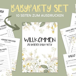 SET PARA BABY SHOWER WILDBLUMEN / Alemán / Flores de acuarela / Juegos para baby shower / Deseos, predicciones, adivinanzas / 10 páginas / Descarga digital